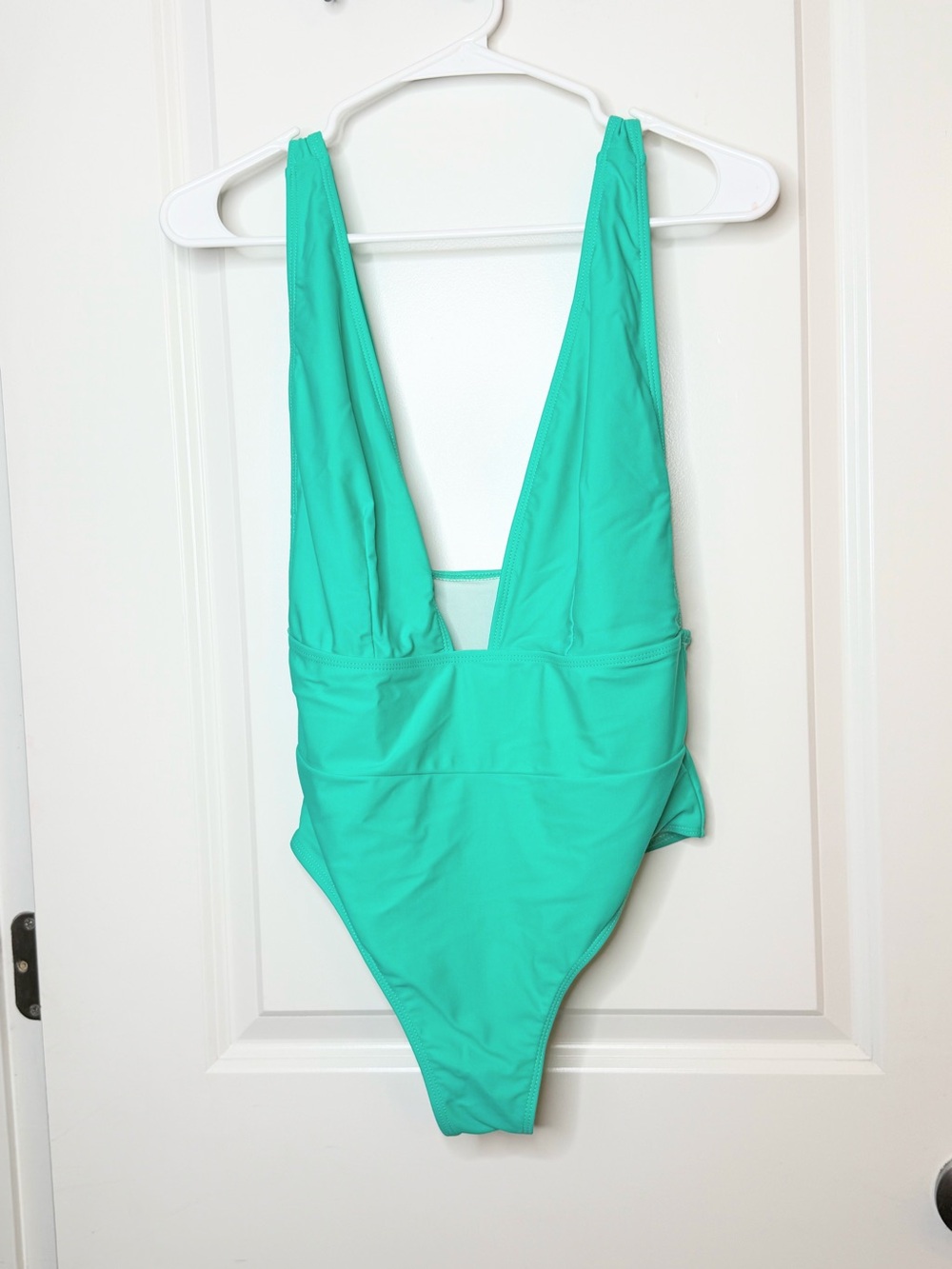Women’s Mint Green Plunge One Piece Swimsuit Open Back High Cut Bathing Suit